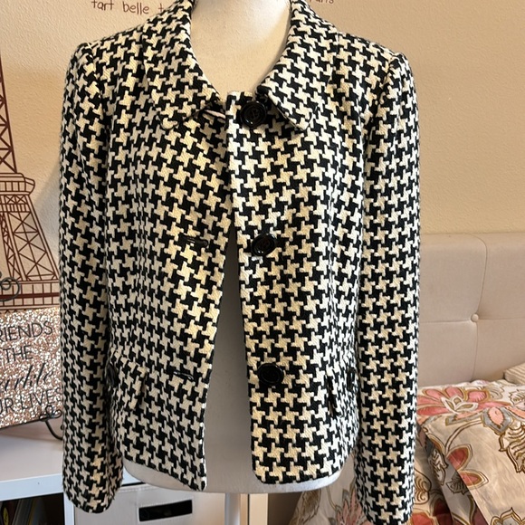 🔥SALE🔥 Liz Clairborne Houndstooth Black/White Jacket size 14P - Picture 4 of 8